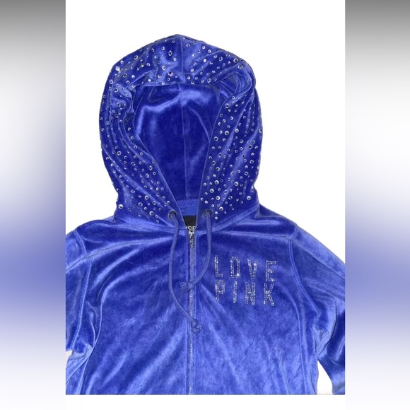 PINK Victoria’s Secret Bling blue sequined velour zip-up size M, Y2K hoodie - Picture 6 of 6